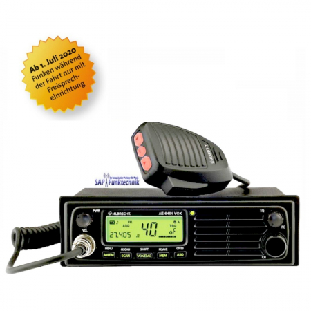 Preview: Albrecht AE 6491 VOX mit Freisprechfunktion 12/24 Volt 4 Watt AM/FM inkl. T 27 NEW Antenne 62 cm